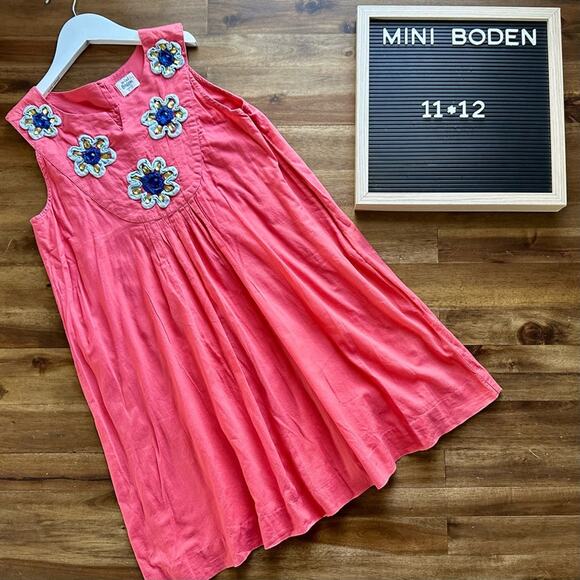 Mini Boden Vintage Red Sleeveless Embroidered Jewel Cotton Dress Teen 11/12 - Picture 1 of 9